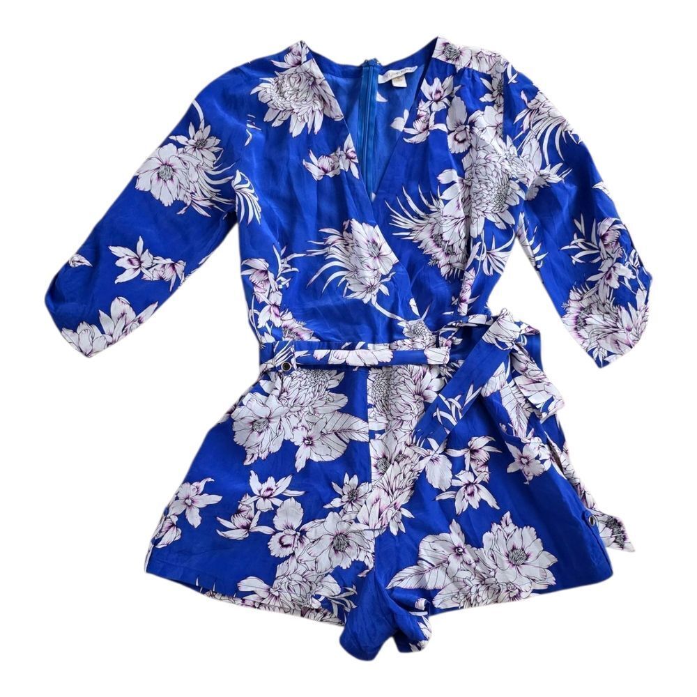Yumi Kim Blue Floral 100% Silk Belted Liz Romper S